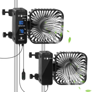 2-Pack 4” Grow Tent Fan With Temperature And Humidity Meter,Automatic Humidity Control,Oscillating Fan For Hydroponic Ventilation Circulation With Clips,Adjustable Speed Quiet Greenhouse