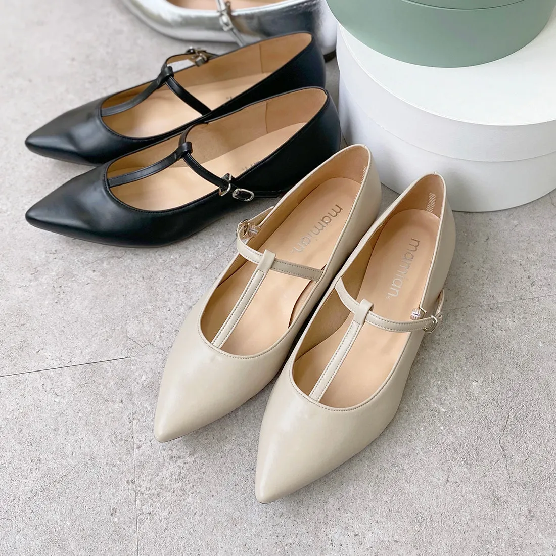 20%OFF: 2024SS: T-Strap Flat Shoes (4796) Ivory