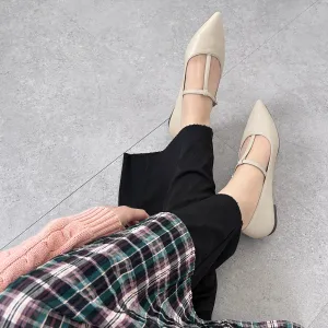 20%OFF: 2024SS: T-Strap Flat Shoes (4796) Ivory