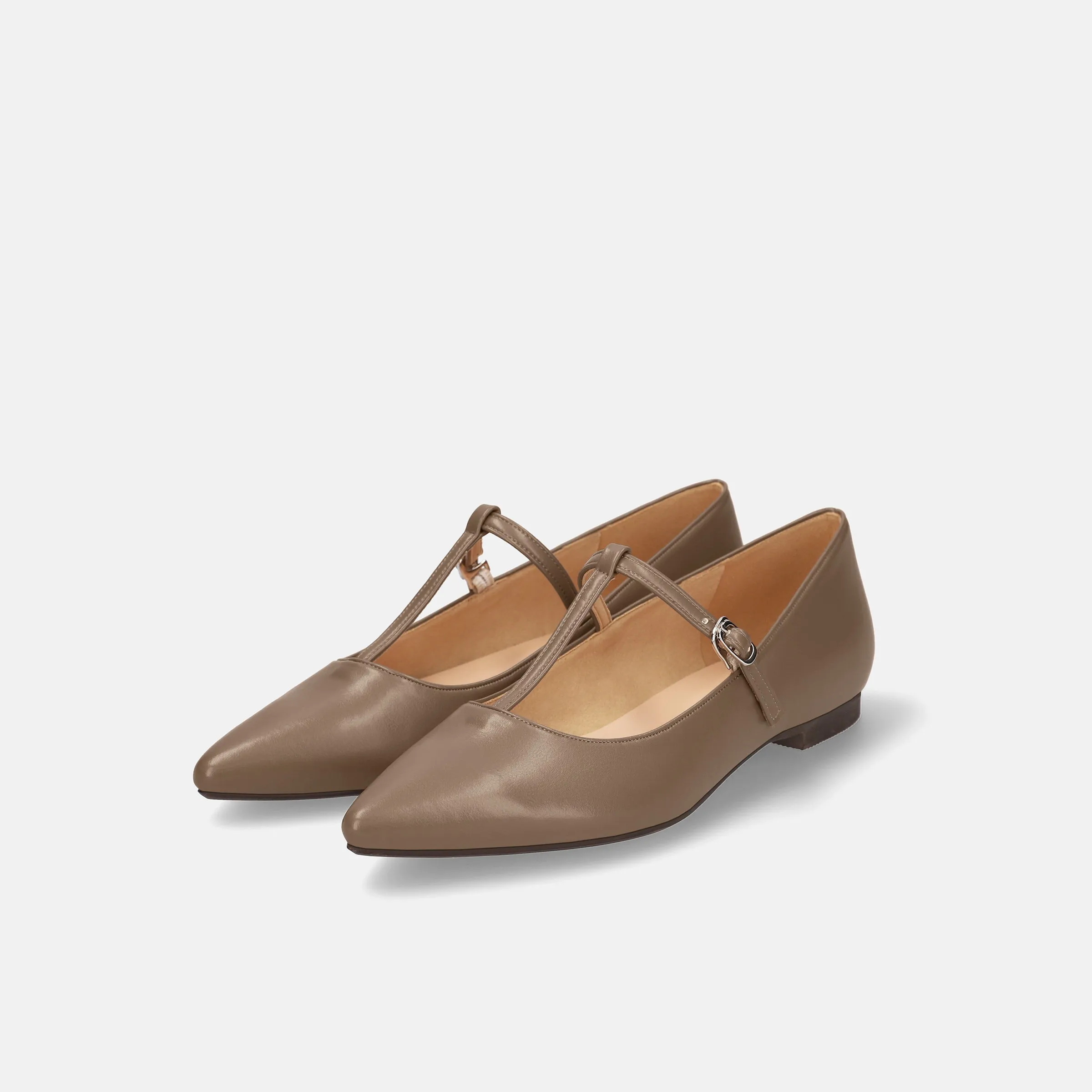 30% OFF: 2023AW: T-strap flat shoes (4796) dark beige