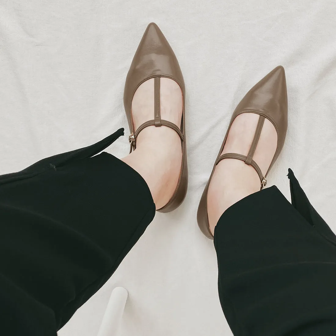 30% OFF: 2023AW: T-strap flat shoes (4796) dark beige