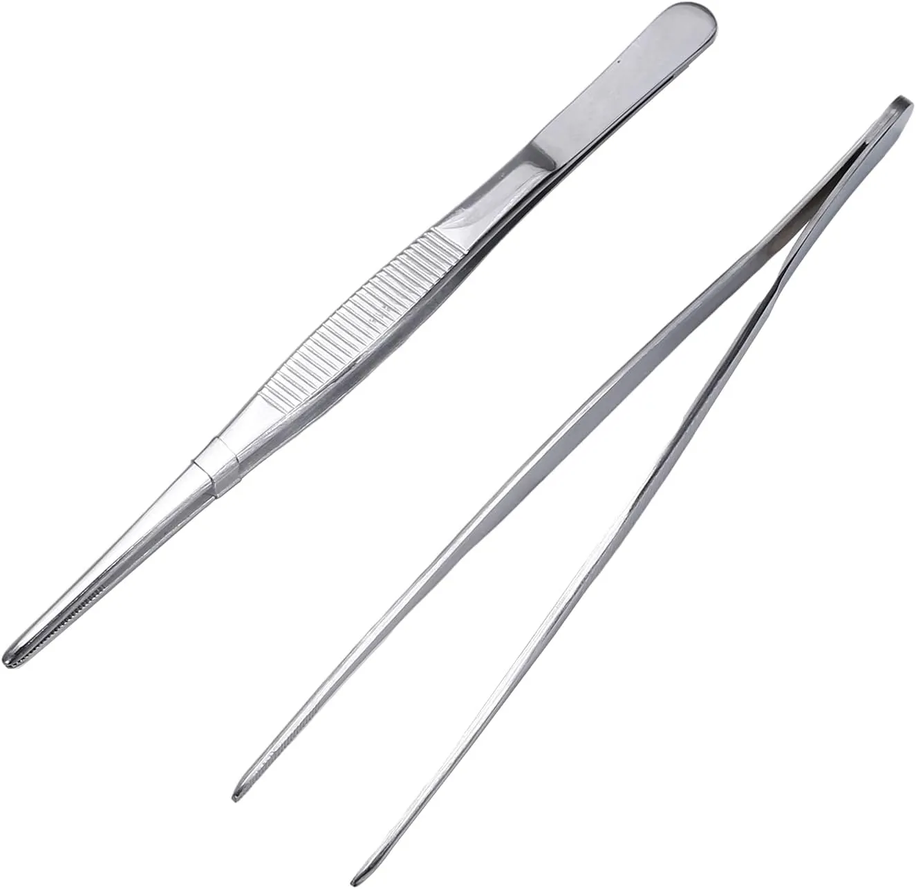 304 Stainless Steel Tweezers Straight Tweezer Multi Purpose Tweezers Flat Round Tip for Plants, Facial Ingrown Hairs Splinter Remover Daily Beauty Tool with Round Tip 200mm 2pcs
