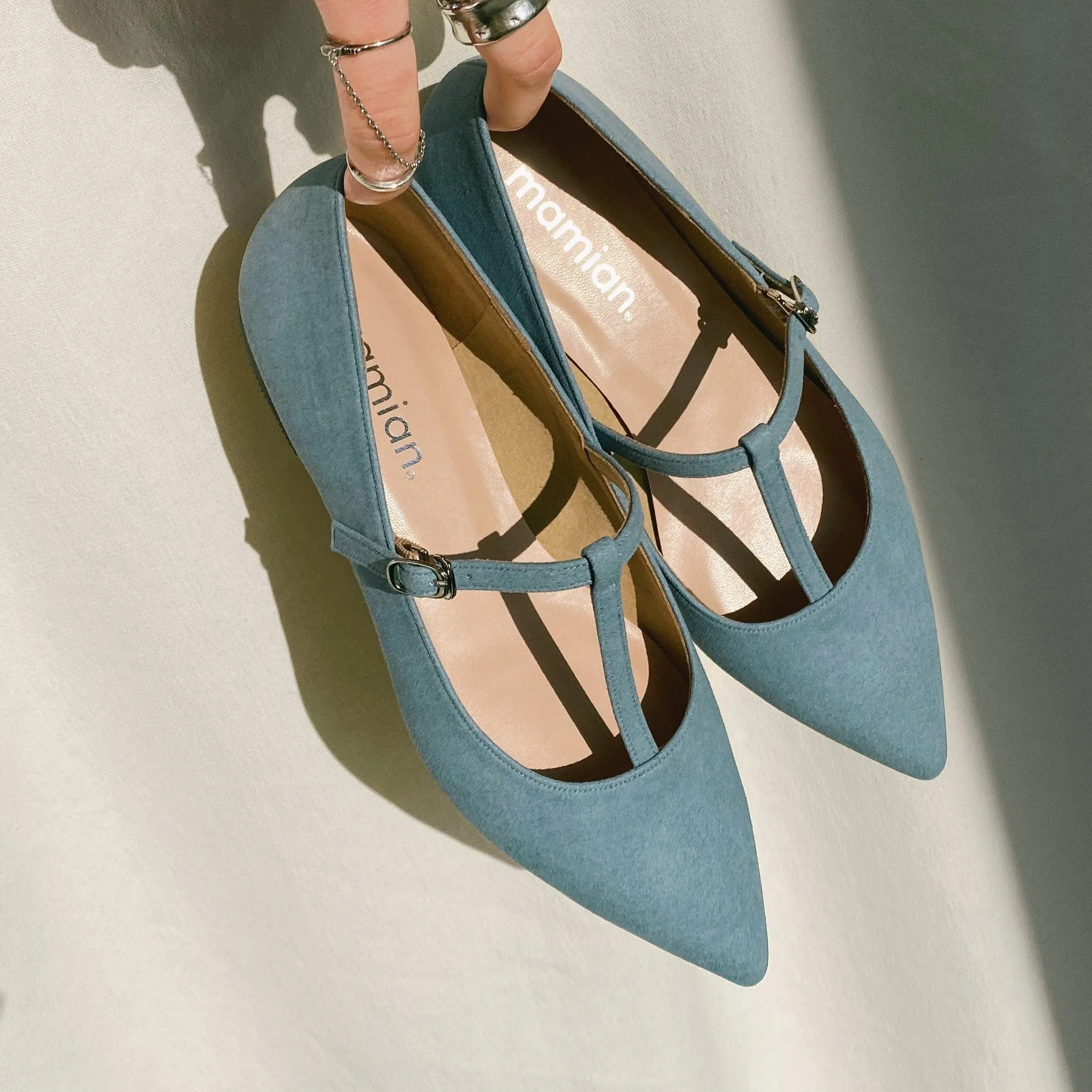 50% OFF: T-strap flat shoes (4796) Smoky blue S