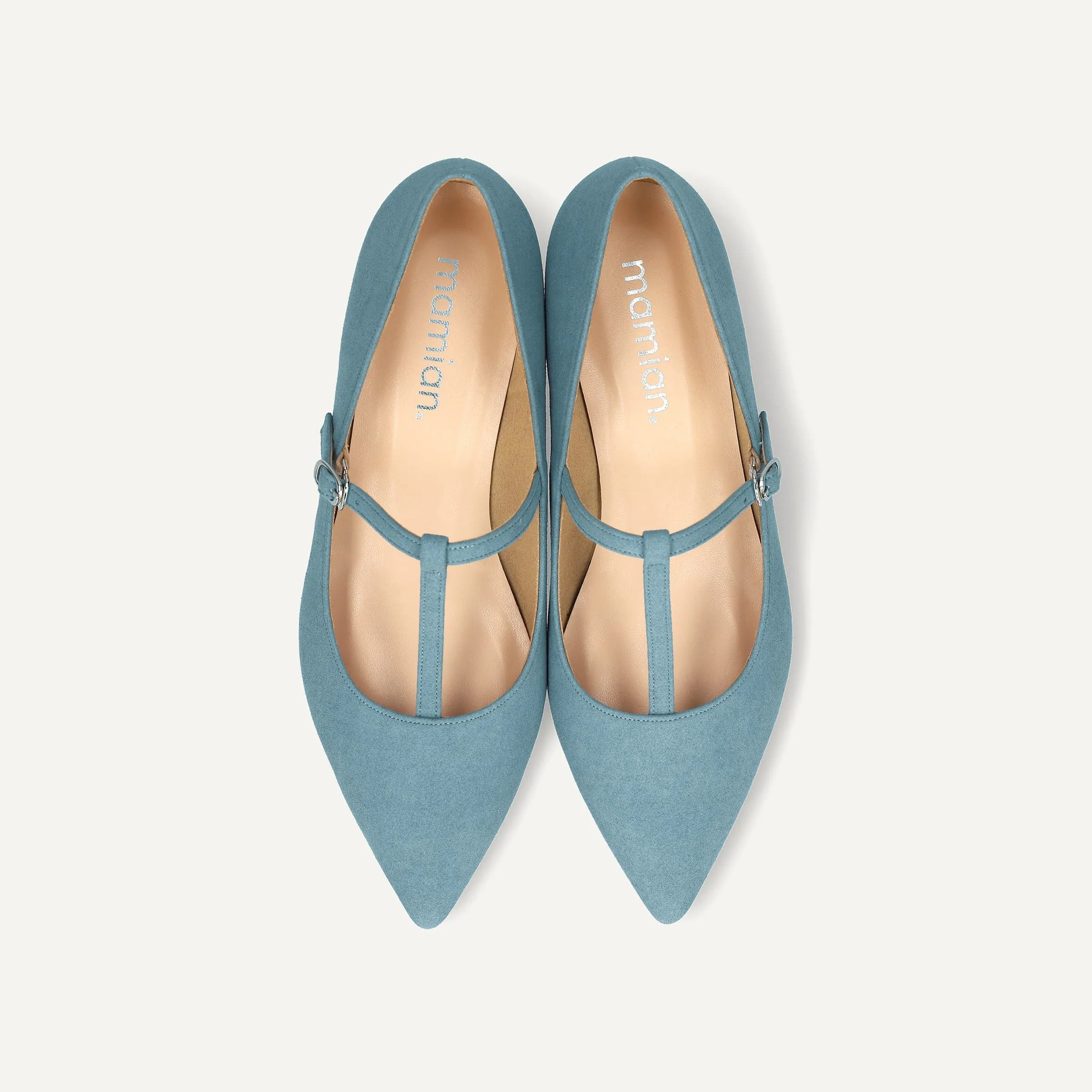 50% OFF: T-strap flat shoes (4796) Smoky blue S