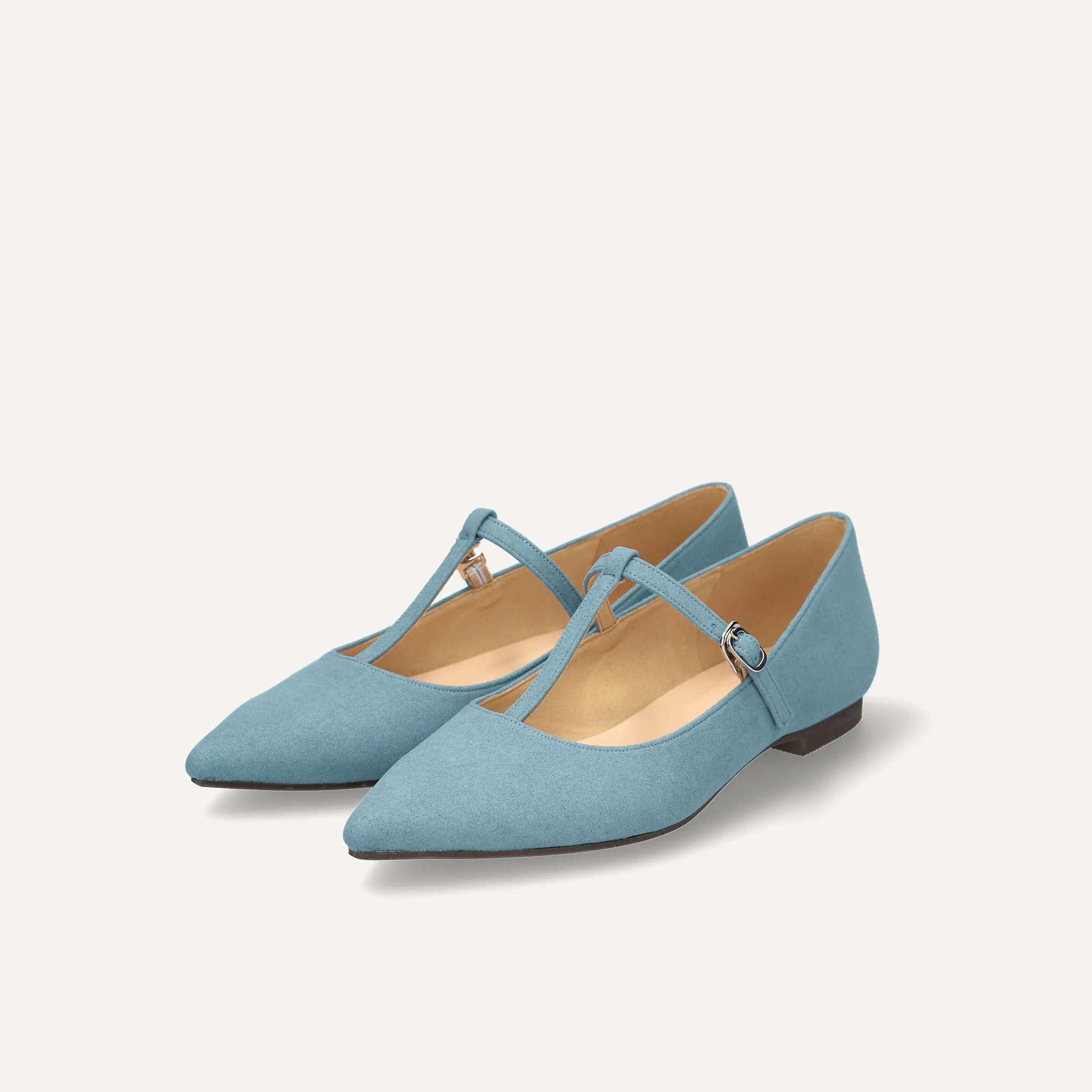 50% OFF: T-strap flat shoes (4796) Smoky blue S