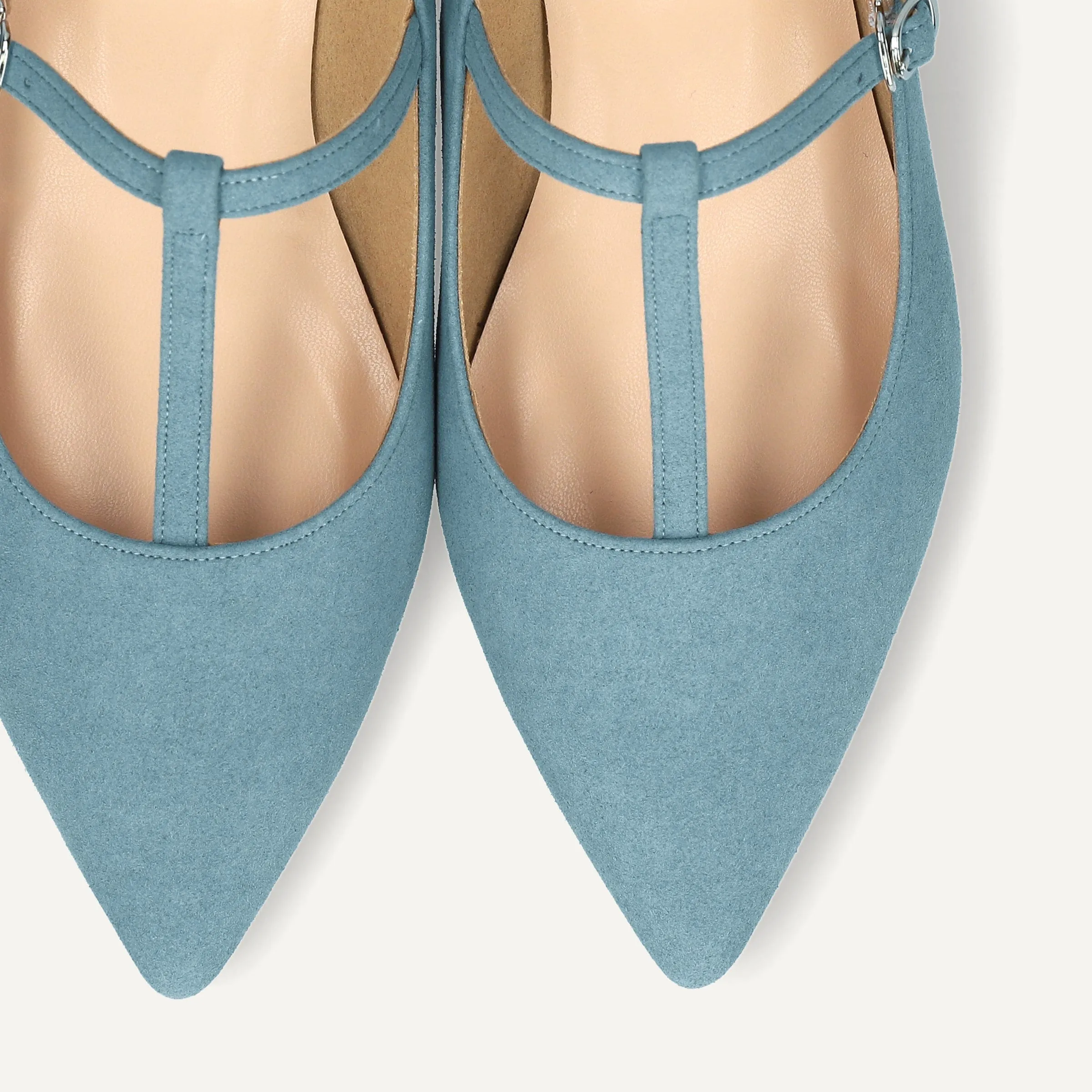 50% OFF: T-strap flat shoes (4796) Smoky blue S