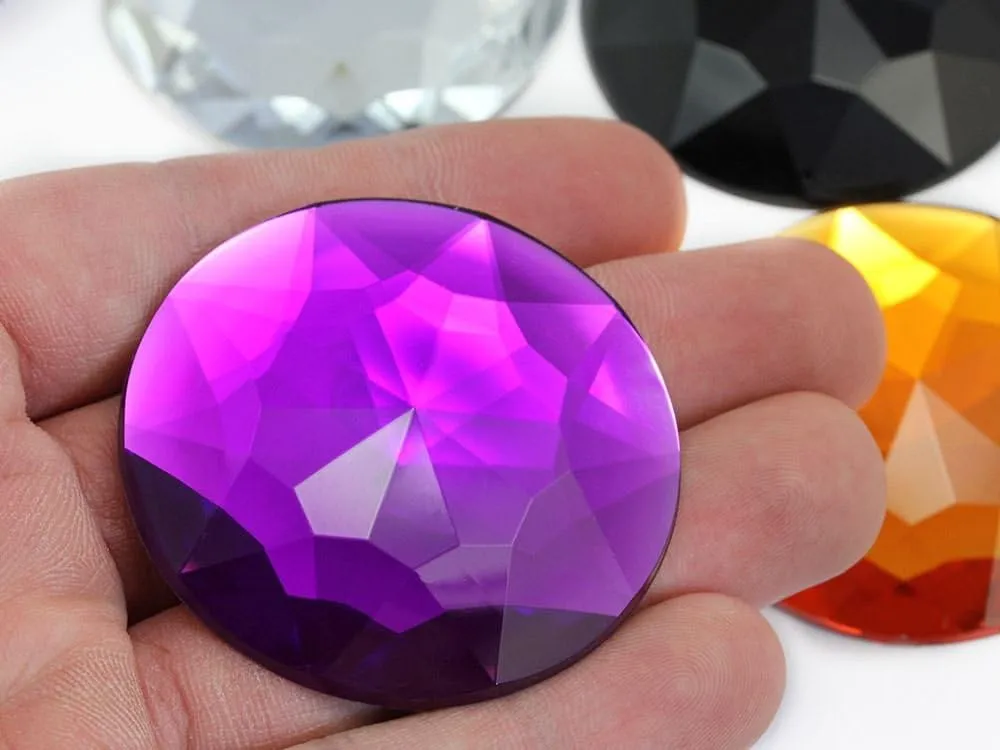 50mm Extra Large Flat Back Round Acrylic Rhinestones Plastic Circle Gems for Costume Making Cosplay Jewels Pro Grade Embelishments - 4 Pieces (Purple Amethyst H105)