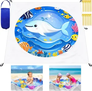 6.6X 6.6 FT Beach Puddle Baby Beach Pool Waterproof Kiddie Pool Round Whale Theme 2 in 1 Toddler Paddling Pool Mat for Toddlers and Infants Portable