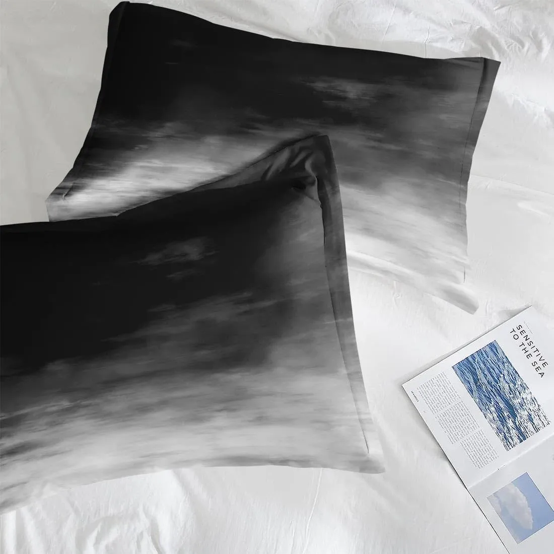 7 Pcs Comforter Set Queen Size, Space Grey Misty Bed in a Bag with Flat and Fitted Sheet for Kids and Adults, Cloud Abstract Nature Bedding Set with 2 Pillowcases & 2 Shams