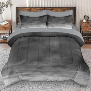 7 Pcs Comforter Set Queen Size, Space Grey Misty Bed in a Bag with Flat and Fitted Sheet for Kids and Adults, Cloud Abstract Nature Bedding Set with 2 Pillowcases & 2 Shams