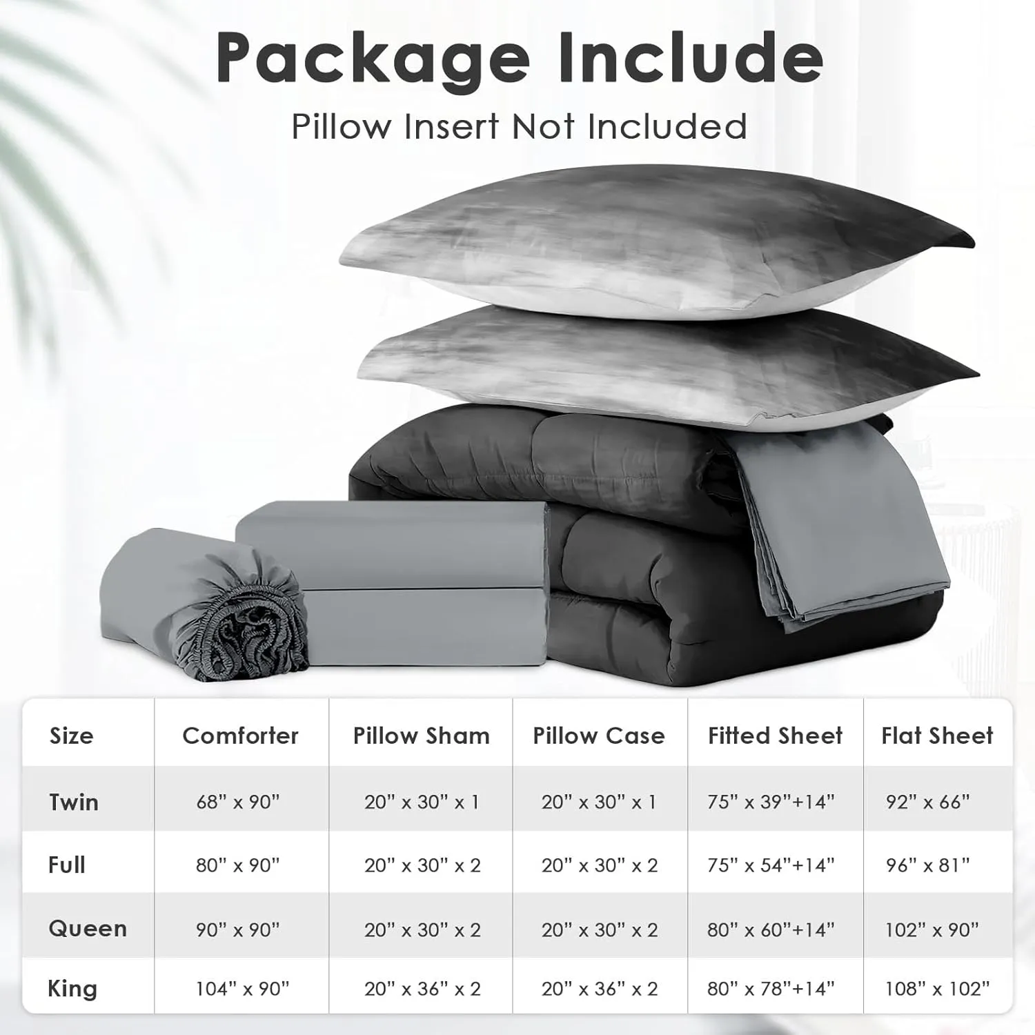 7 Pcs Comforter Set Queen Size, Space Grey Misty Bed in a Bag with Flat and Fitted Sheet for Kids and Adults, Cloud Abstract Nature Bedding Set with 2 Pillowcases & 2 Shams