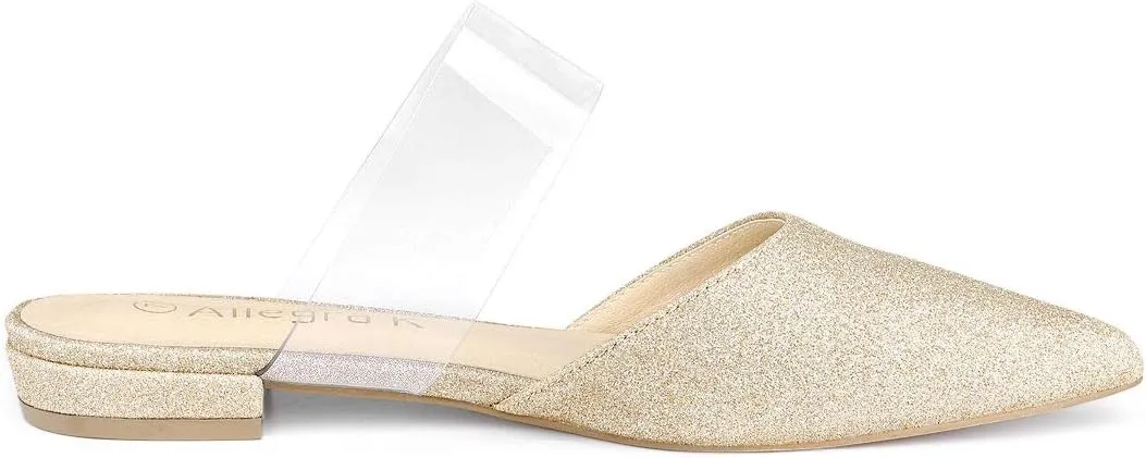 Allegra K Women's Glitter Clear Strap Flat Mules