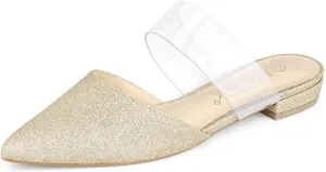 Allegra K Women's Glitter Clear Strap Flat Mules
