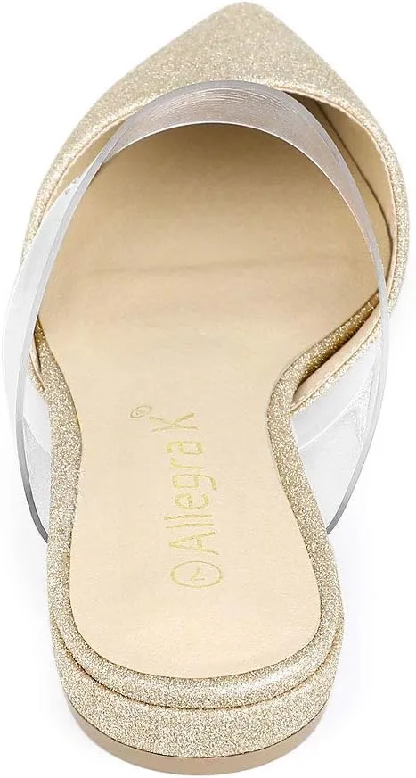 Allegra K Women's Glitter Clear Strap Flat Mules