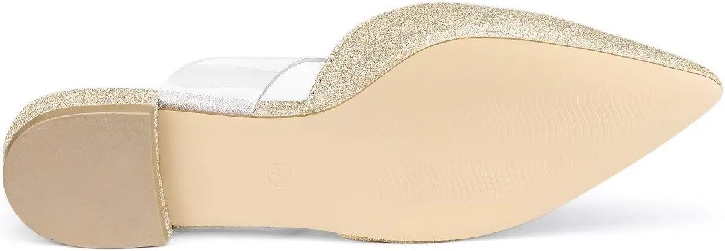 Allegra K Women's Glitter Clear Strap Flat Mules