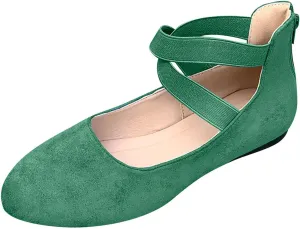 Ballet Flats Shoes for Women with Strap Comfortable Criss-Cross Elastic Ankle Straps Flats Shoes Round Toe Slip on Dress Flat Shoes