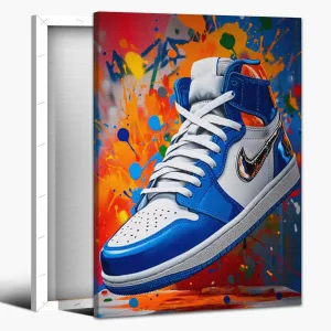 Banksy Graffiti Pop Sneaker Shoe Canvas Wall Art, Framed Trendy Cool Gym Sports Decor Picture Poster for Living Room Bedroom Home Office Artwork Gift for Teenager Boy Girl Room Decor 18x24 Inch