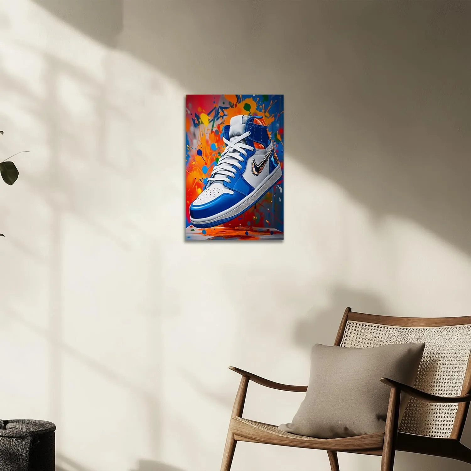 Banksy Graffiti Pop Sneaker Shoe Canvas Wall Art, Framed Trendy Cool Gym Sports Decor Picture Poster for Living Room Bedroom Home Office Artwork Gift for Teenager Boy Girl Room Decor 18x24 Inch