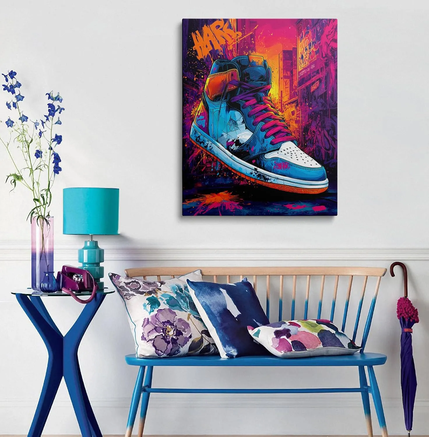 Banksy Wall Art Graffiti Canvas For Teen Boy Room Decor Trendy Basquiat Wall Art Cool Sports Posters Pop Neon Sneaker Bedroom Decorations Ready to hang (12''x16'')