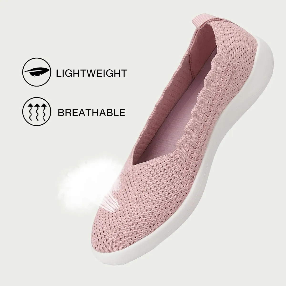 Bealin Womens Flats Round Toe Ballet Shoes Slip on Walking Shoes Comfort Dress Knit Low Wedge