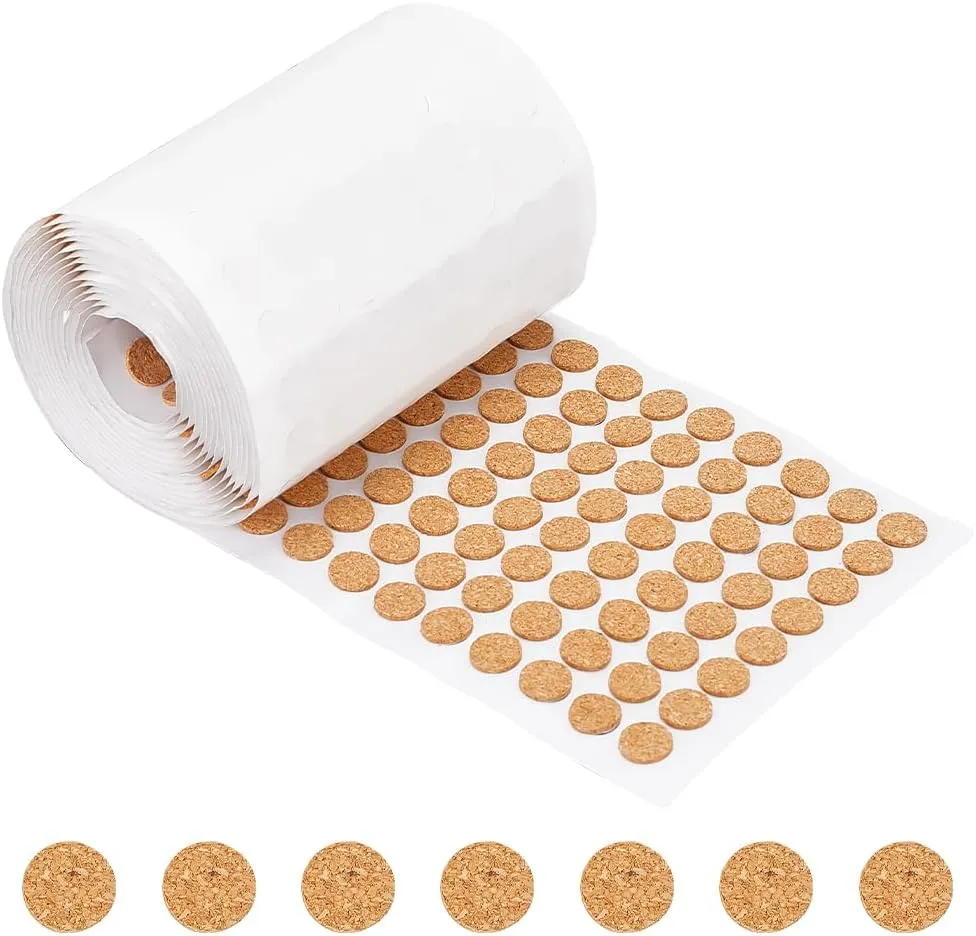 BENECREAT 1400pcs 0.5x0.06 Inch Adhesive Cork Circles, Flat Round Self-Adhesive Cork Dots for Cabinets, Table Top Items, Scratching, Furniture, Electronics