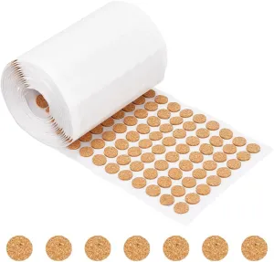 BENECREAT 1400pcs 0.5x0.06 Inch Adhesive Cork Circles, Flat Round Self-Adhesive Cork Dots for Cabinets, Table Top Items, Scratching, Furniture, Electronics