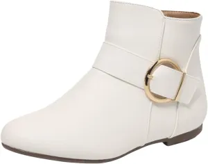 Black Leather Flat Ankle Booties for Women - Round Toe Fall Booties with Metal Lock, Stylish Flat Ankle Boots