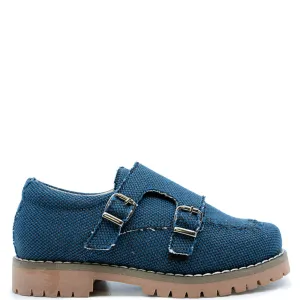 Blublonc Navy Canvas Double Monk Loafer