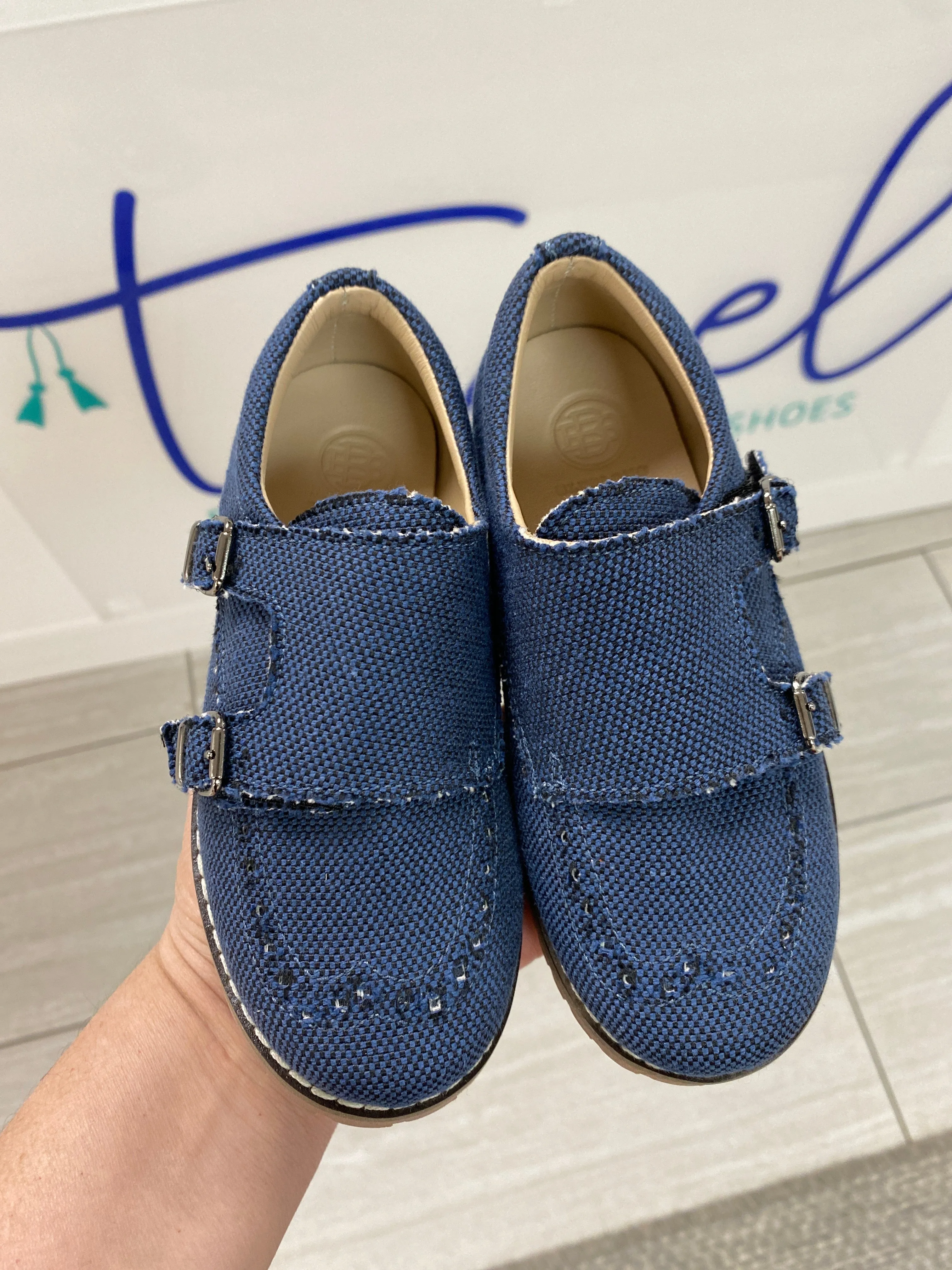 Blublonc Navy Canvas Double Monk Loafer