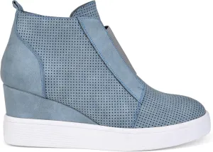 Brinley Co. Womens Clayre Athleisure Laser-Cut Side-Zip Sneaker Wedges Blue, 6 Regular US