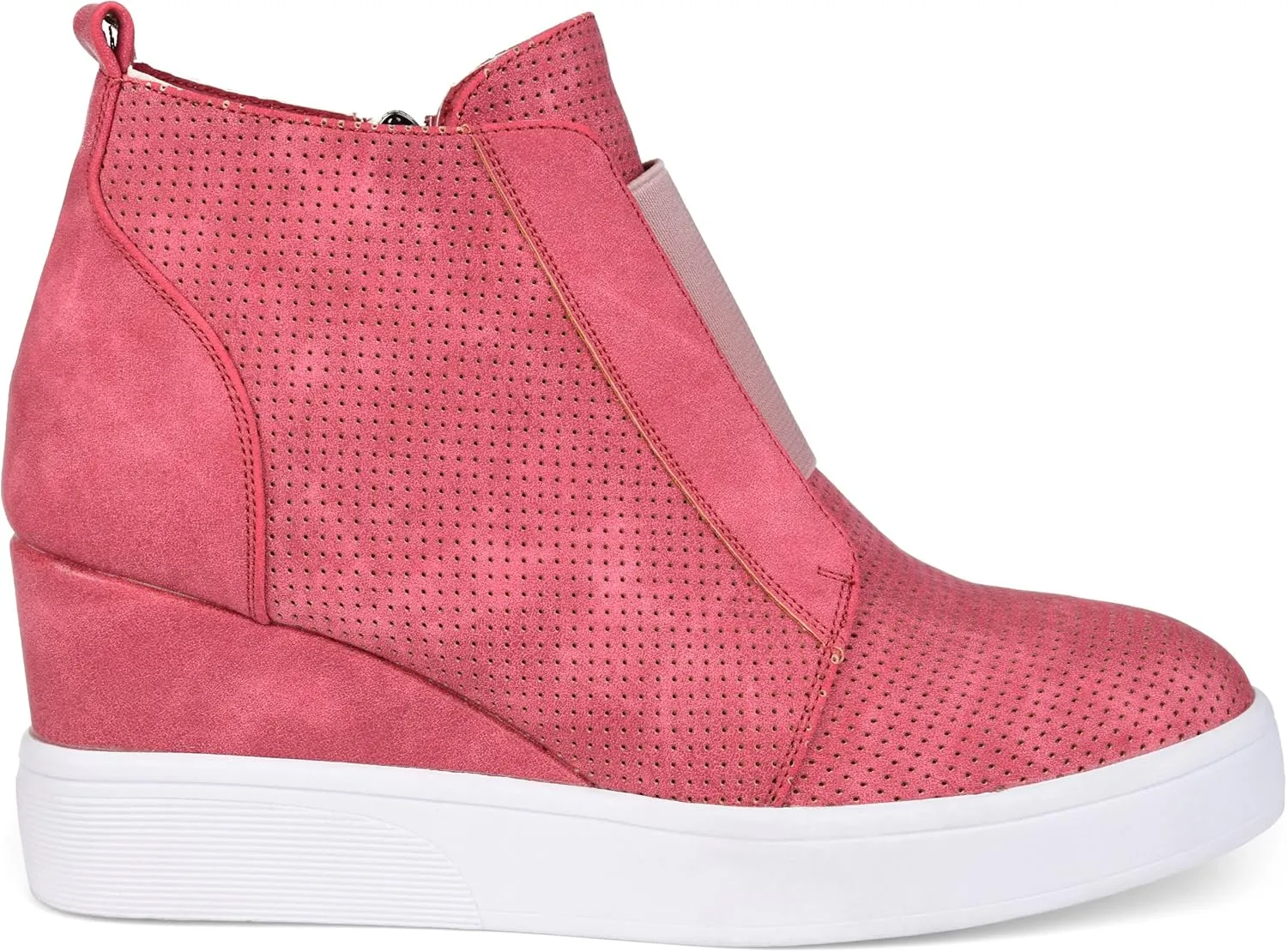 Brinley Co. Womens Clayre Athleisure Laser-Cut Side-Zip Sneaker Wedges Pink, 8.5 Regular US
