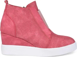 Brinley Co. Womens Clayre Athleisure Laser-Cut Side-Zip Sneaker Wedges Pink, 8.5 Regular US