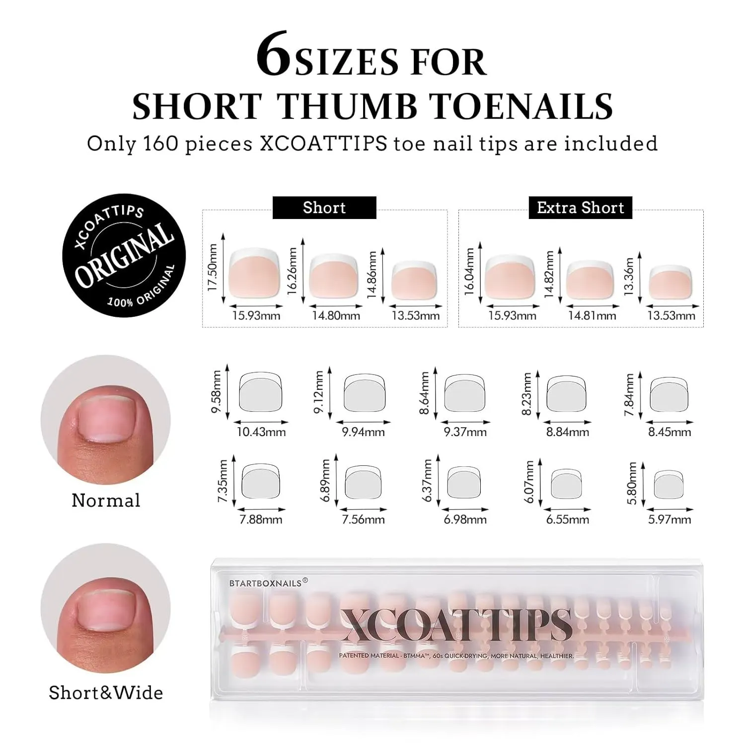 BTArtboxnails XCOATTIPS Toe Nail Tips - French Toe Press On Nails Short, 160Pcs Nude Soft Gel Toe Nail Tips, French Press On Toenails for Women