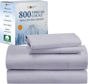 California Design Den Luxury 800 Thread Count Sheets Queen - 100% Cotton Sateen for Queen Size Bed - Bedding Set with Deep Pockets, Cooling & Softer Than Egyptian Cotton Sheets (Lavender)