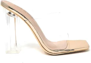 Cape Robbin Edna Clear Chunky Block High Square Open Toe Heels Sandals Mule