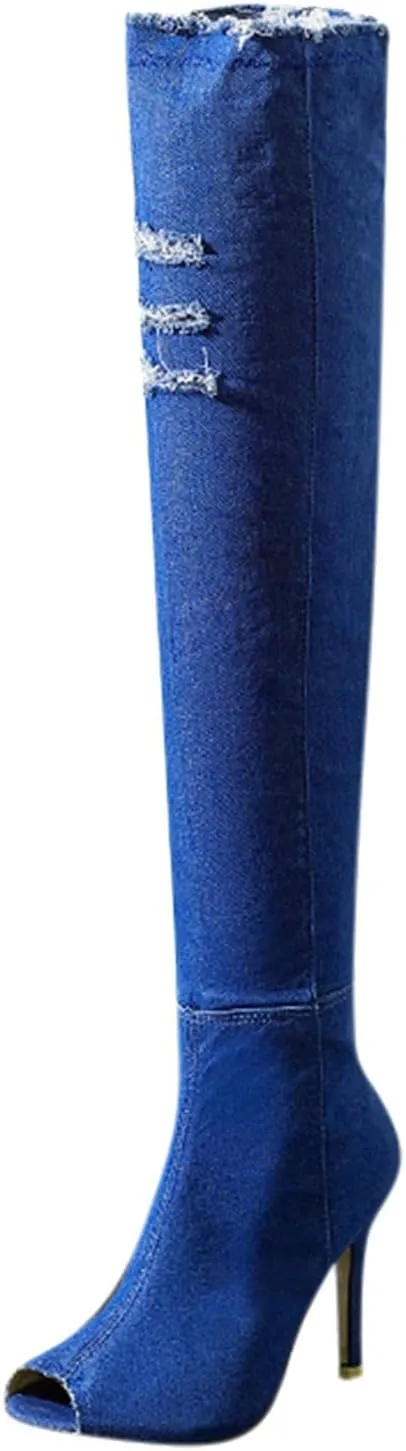 Cathalem Over the Knee Boots for Women High Heels Over The Knee Boots Thigh High Pointed Toe Stiletto Long Fall Sexy Boots