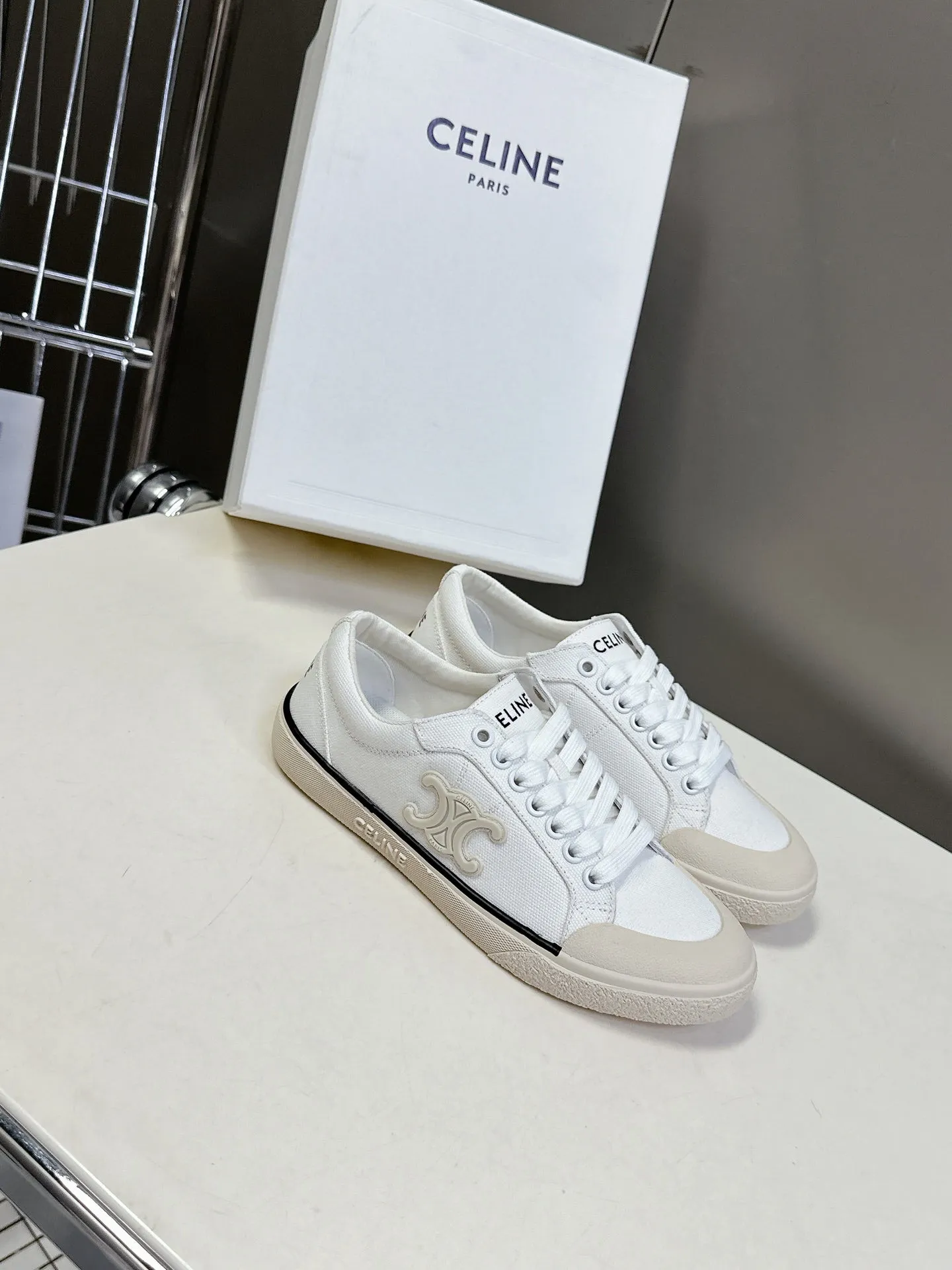 CELINE 25 Sneaker White Beige Canvas 285970