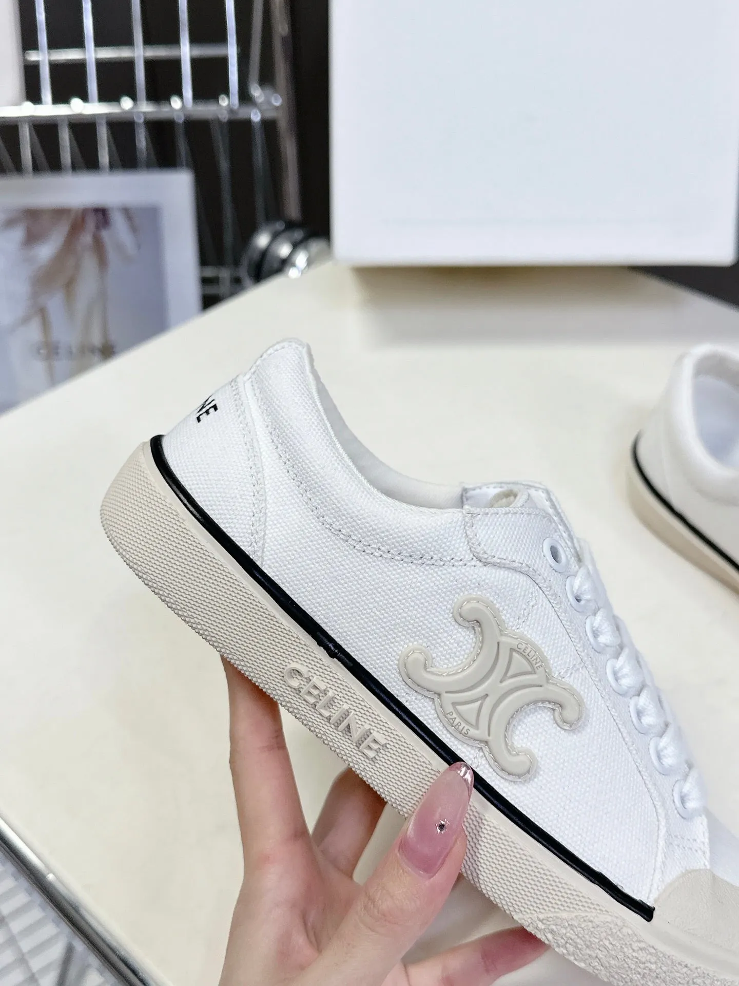CELINE 25 Sneaker White Beige Canvas 285970