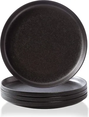 Ceramic Flat Plates Set of 4-8 in - The Dessert, Salad, Appetizer, Small Lunch, etc Plate. Microwave, Oven, and Dishwasher Safe, Scratch Resistant. Kitchen Porcelain Dish-Matte Black
