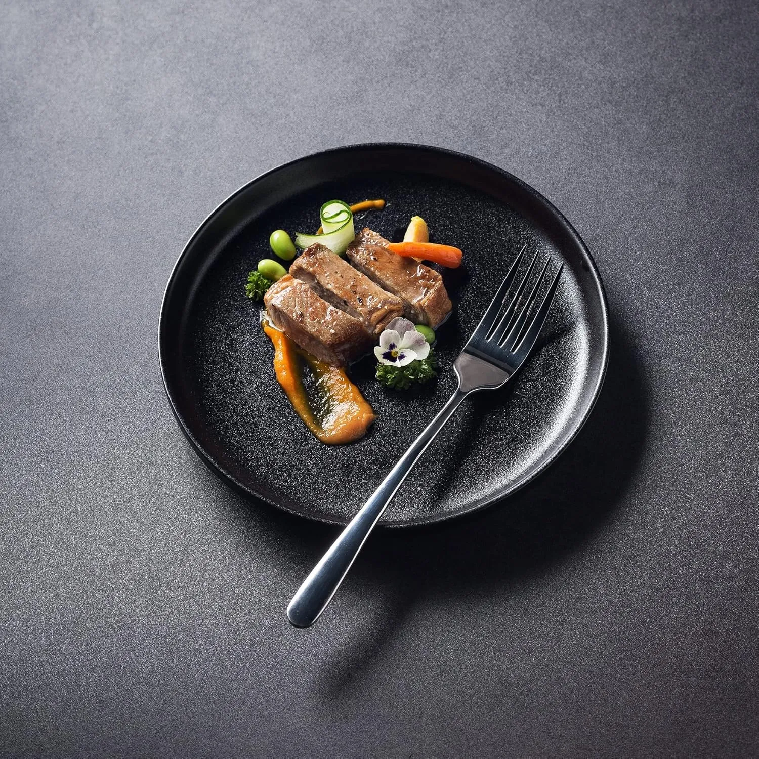 Ceramic Flat Plates Set of 4-8 in - The Dessert, Salad, Appetizer, Small Lunch, etc Plate. Microwave, Oven, and Dishwasher Safe, Scratch Resistant. Kitchen Porcelain Dish-Matte Black