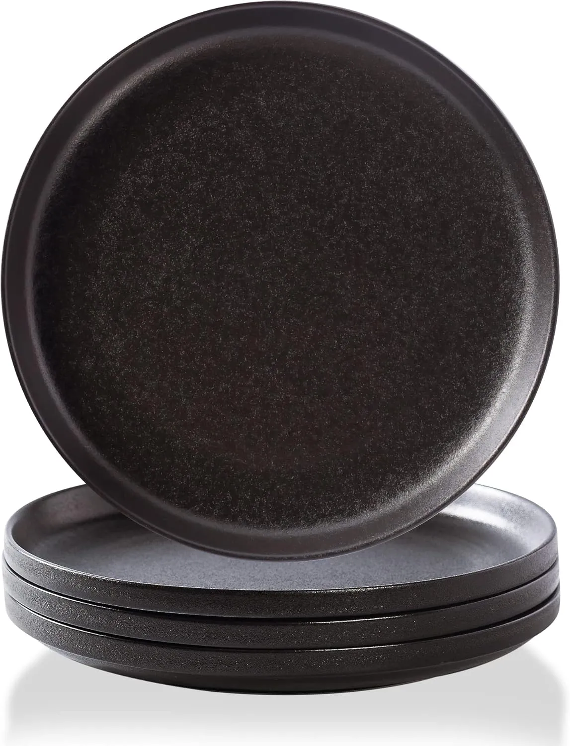 Ceramic Flat Plates Set of 4-8 in - The Dessert, Salad, Appetizer, Small Lunch, etc Plate. Microwave, Oven, and Dishwasher Safe, Scratch Resistant. Kitchen Porcelain Dish-Matte Black