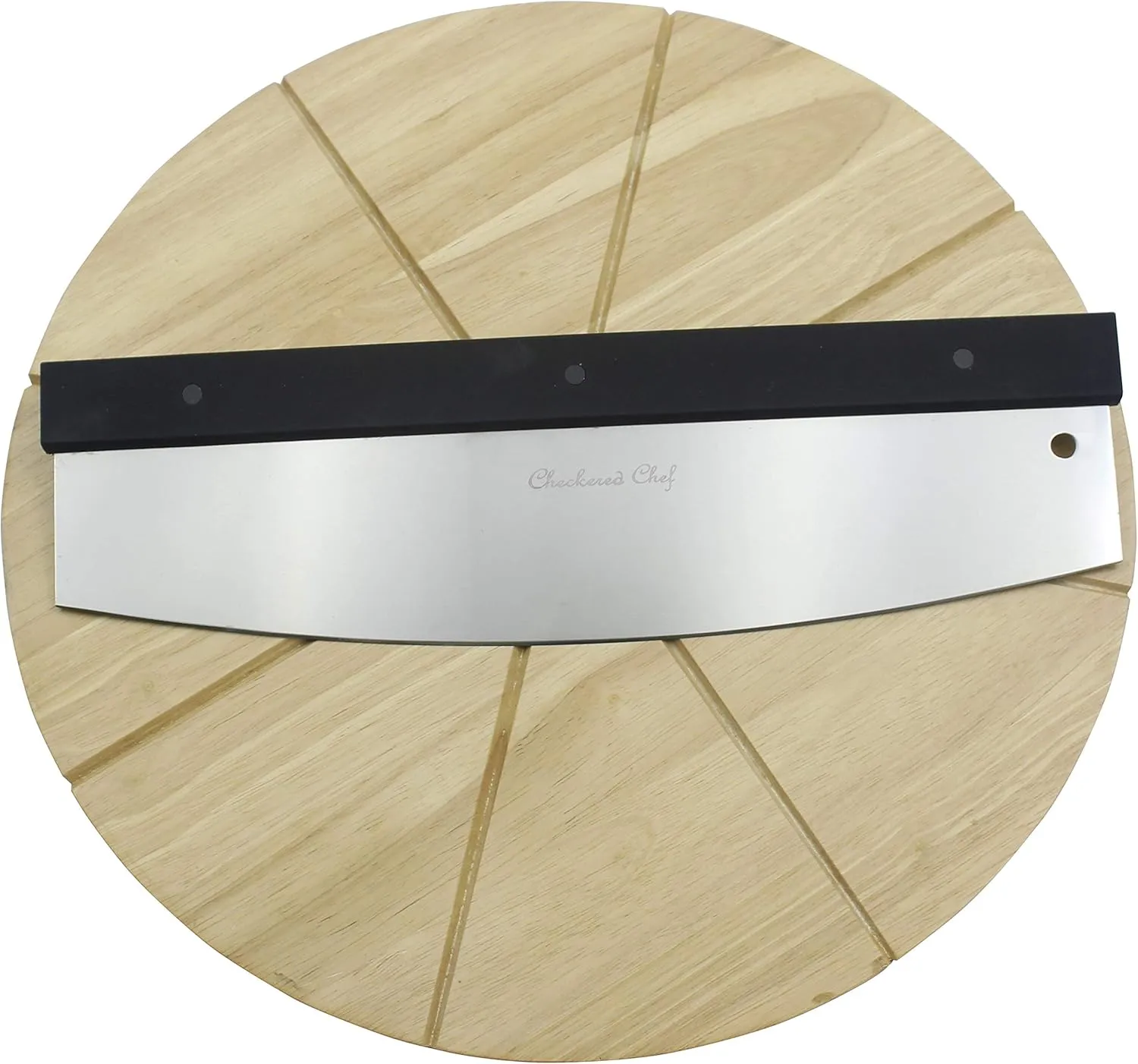 Checkered Chef Premium Pizza Cutter and Cutting Board Set - Rocker Pizza Cutter and 13.5 Inch Round Wooden Pizza Board - Outdoor Pizza Oven Accessories