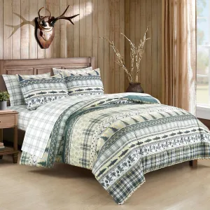 Chezmoi Collection Ridge 7-Piece Northwest Cabin Lodge Bed in a Bag King Comforter Set - Multicolor Pine Tree Fish Deer Printed Microfiber Bedding Set