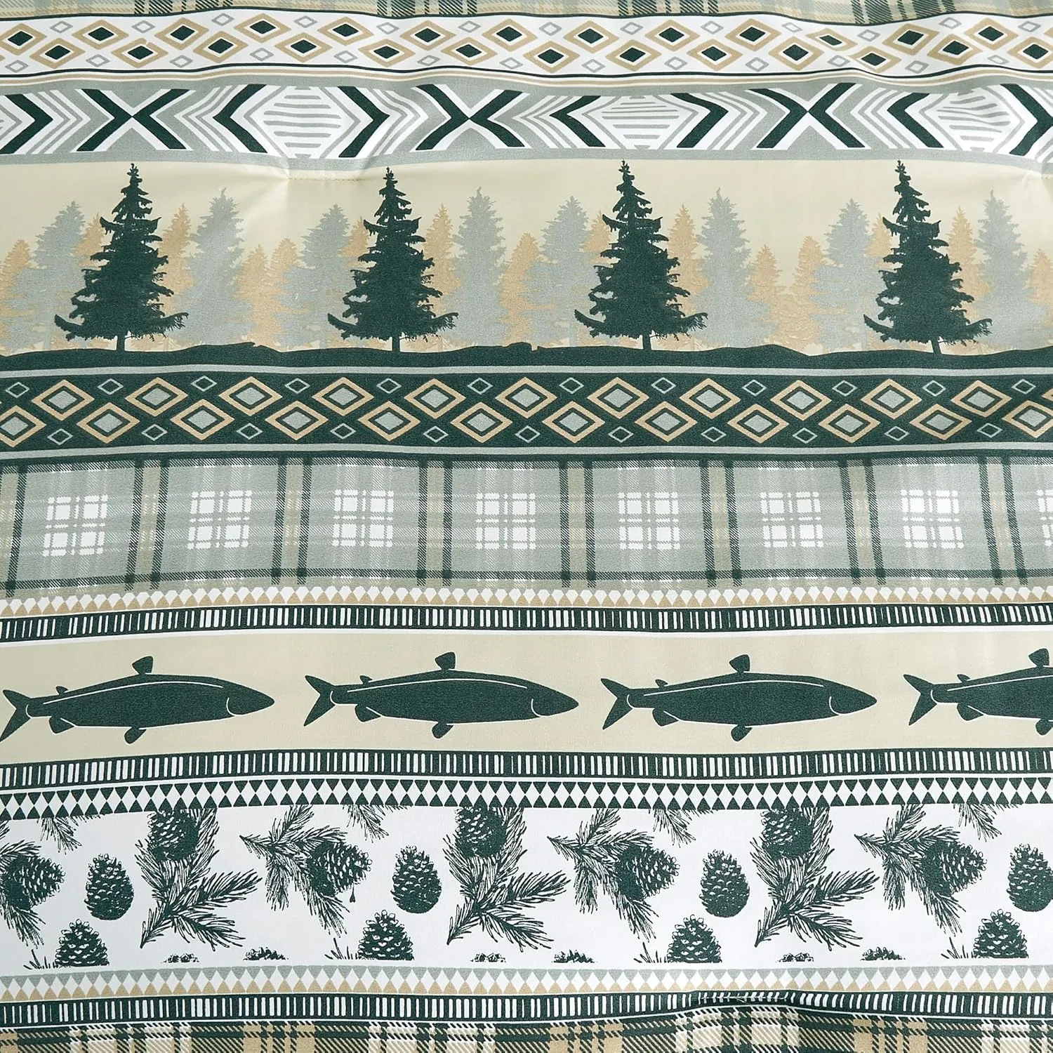 Chezmoi Collection Ridge 7-Piece Northwest Cabin Lodge Bed in a Bag King Comforter Set - Multicolor Pine Tree Fish Deer Printed Microfiber Bedding Set