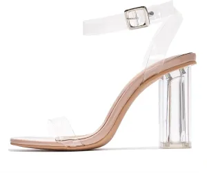 Clear Heels for Women- Stylish Ankle Strap Heels with Adjustable Buckle- Block Nude Heels for Women- 3.5-inch Open Toe Heel Sandals- Clear Heels with Genuine Leather Insole (Maria-2.A)