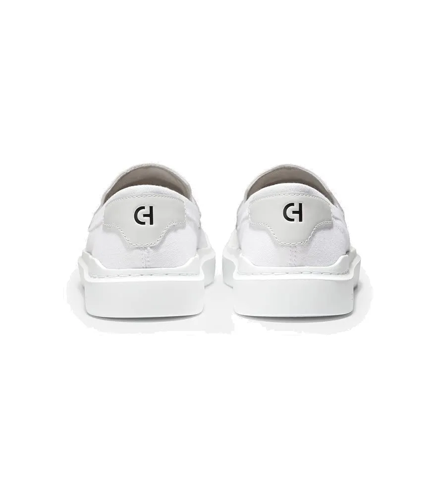 Cole Haan Women's Grandpro Rally Canvas Penny Loafer Sneaker, Optic White/Black, 8.5