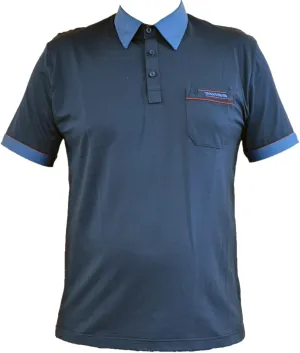 Contrasting Collar & Cuff Patterned Jersey Polo Shirt Navy