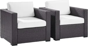 Crosley Furniture Biscayne 2-Piece Outdoor Chair Set, Wicker Patio Chairs for Conversation, Porch, Deck, Brown with White Cushions