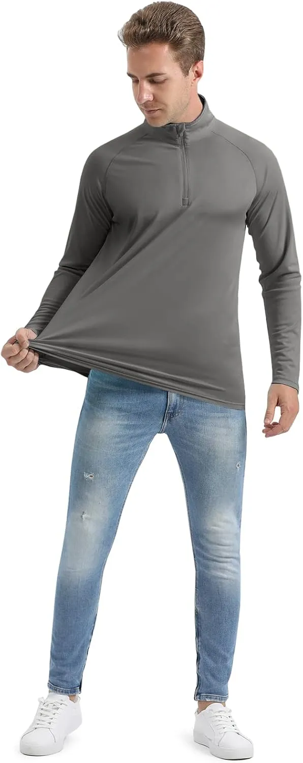 CRYSULLY Men's Long Sleeve 1/4 Zip Shirts Sun Protection Pullover UPF 50  Rash Guard Running Lightweight T Shirt