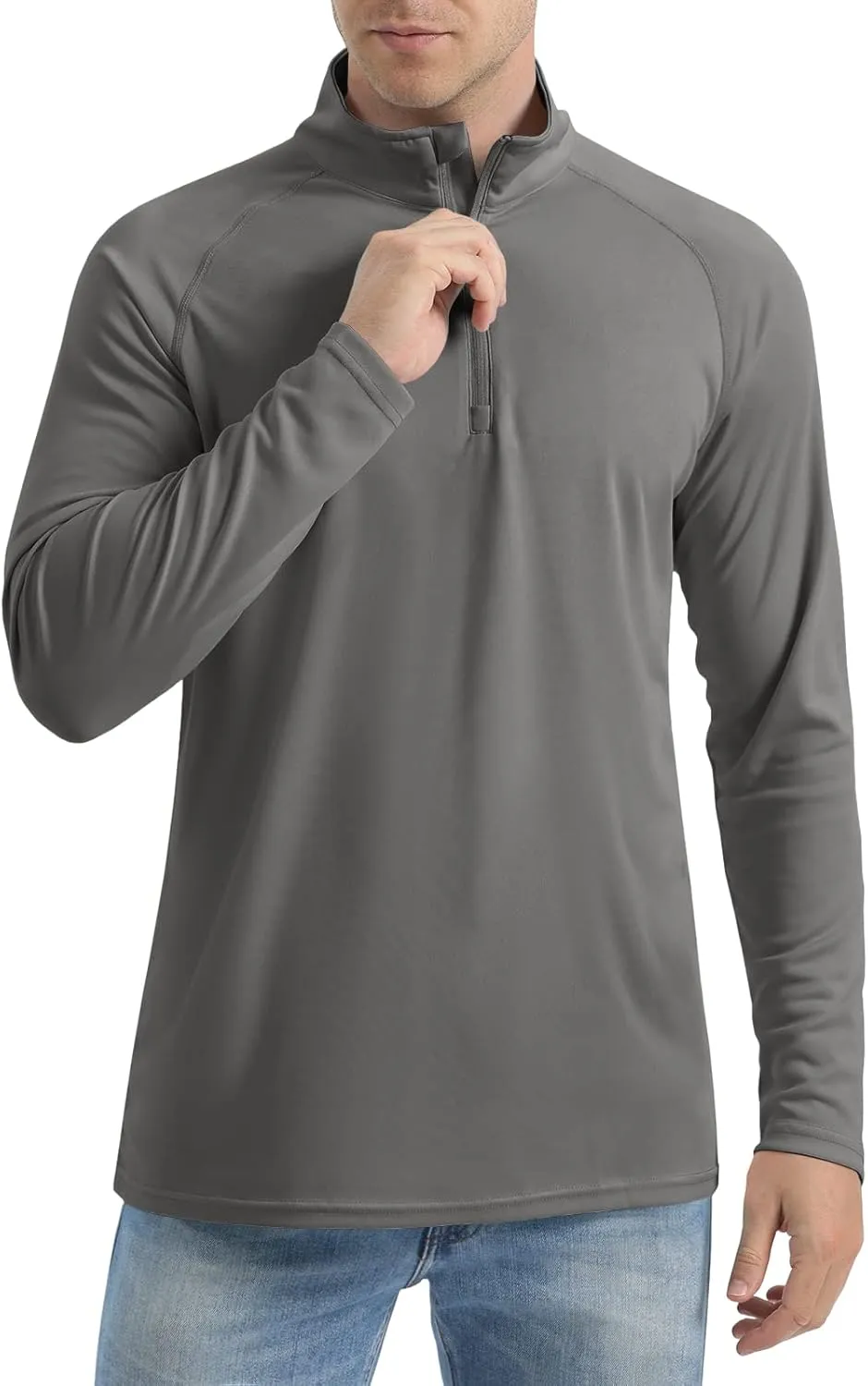 CRYSULLY Men's Long Sleeve 1/4 Zip Shirts Sun Protection Pullover UPF 50  Rash Guard Running Lightweight T Shirt